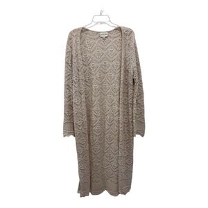 Freshman‎ 1996 Duster Jrs Large Open Front Crochet Long Cardigan Beige